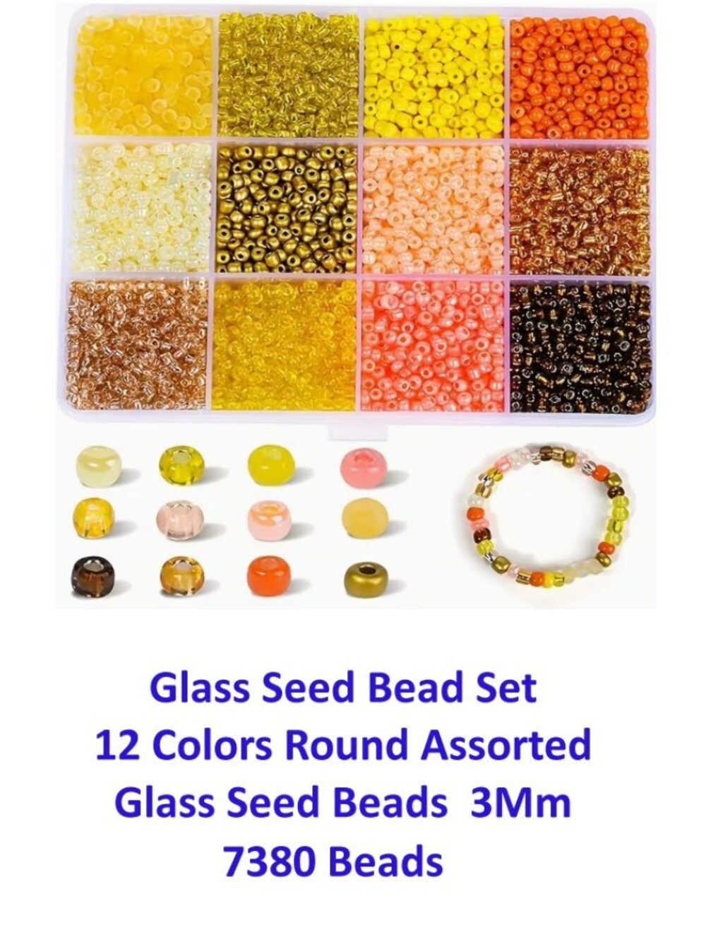 Glass Seed Bead Set 12 Colors Round Assorted Glass Seed Beads 3Mm 7830 Beads